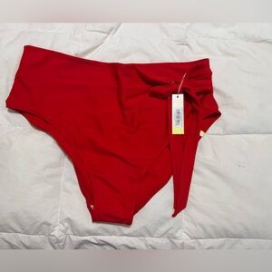 Summersalt Red High-Waisted Swim Bottom side tie
